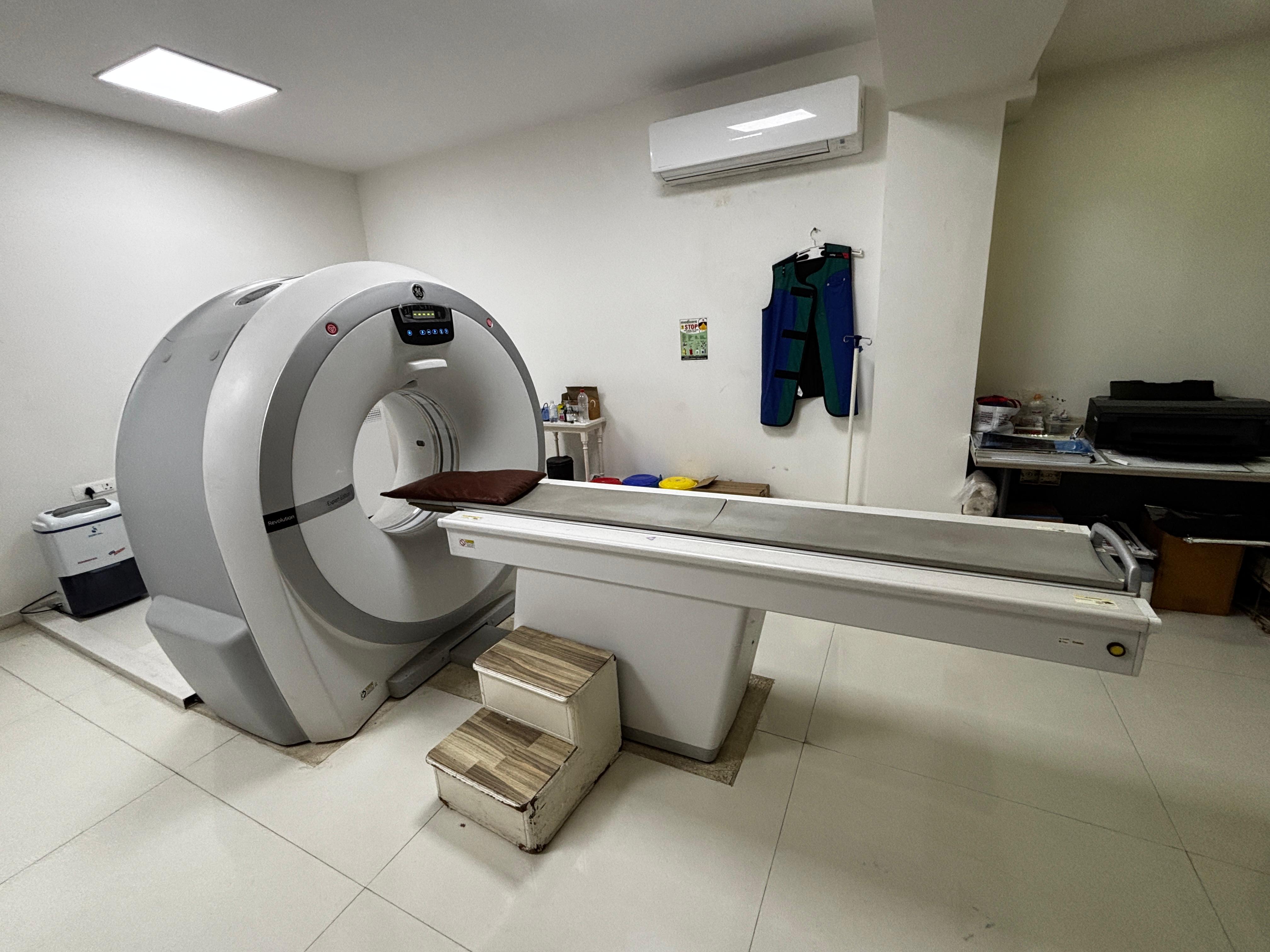 CT scanner at Shah Hospital, prepared for patient examination.
